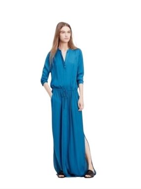 Vince Teal Long Sleeve Drawstring Maxi Dress